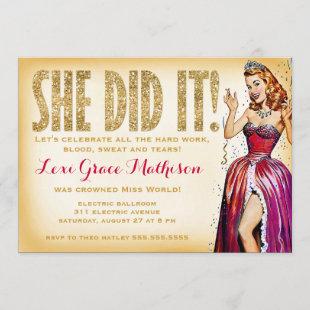 311 She Did It Pin Up Girl Sparkle Invitation