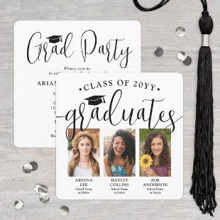 3 Graduates Photos Triple Graduation Joint Party Invitation