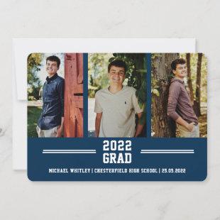3 photo Blue Boy Grad Custom Text Graduation Announcement