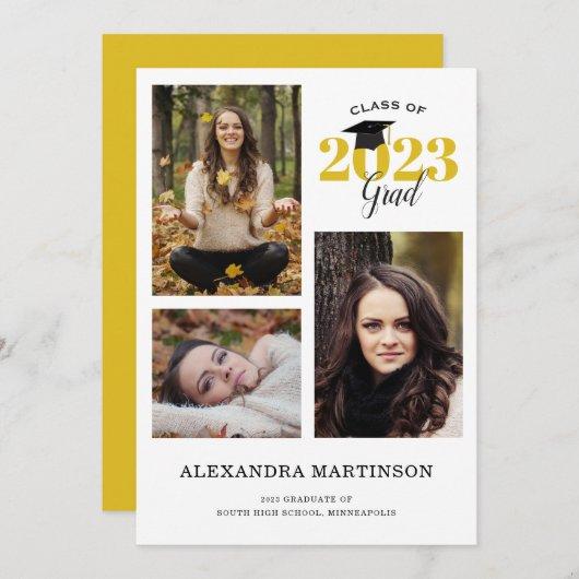 3 Photo Collage Gold and Black Graduation Party Invitation