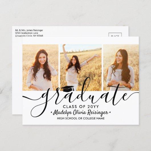 3 Photo Collage Modern Script Graduation Party Invitation Postcard