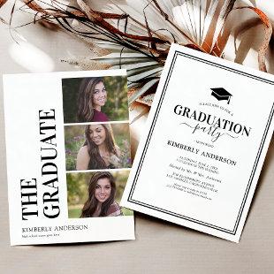 3 Photo Collage Simple Graduation Party Invitation