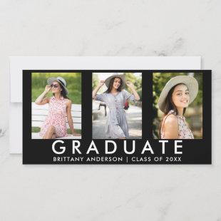 3 Photo Modern Grad Announcement Card