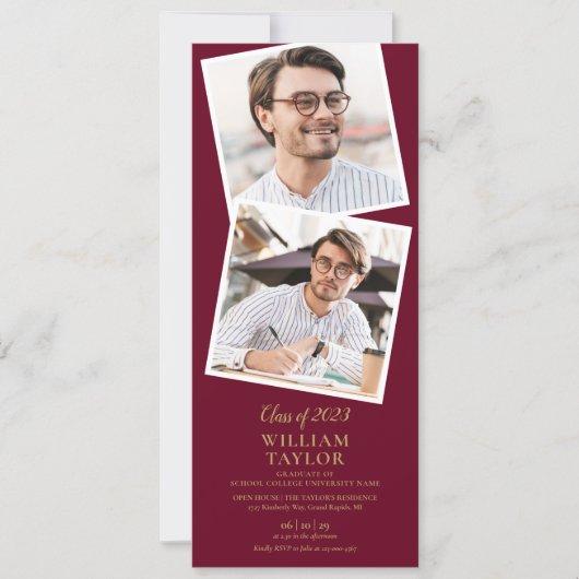 4 Photo Burgundy And Gold Graduation Party Invitation