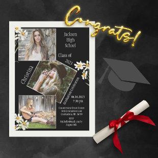 4 Photo Collage Personalized Black Graduation Announcement