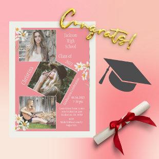 4 Photo Collage Personalized Pink Graduation Announcement