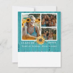 4 Photo collage Sunflower Yellow graduation Party Announcement