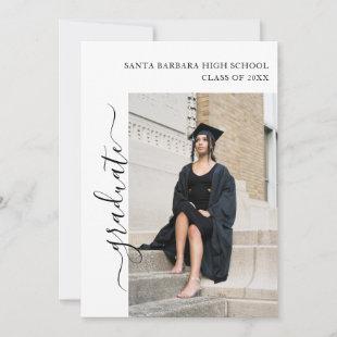 4 Photo Graduation Collage Black and White Script  Invitation