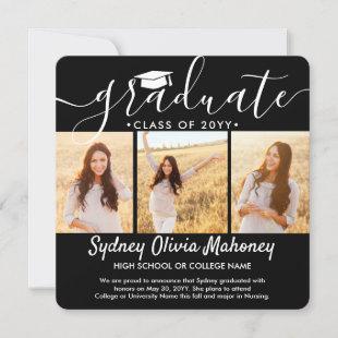 4 Photo Graduation Collage Modern Black and White Announcement