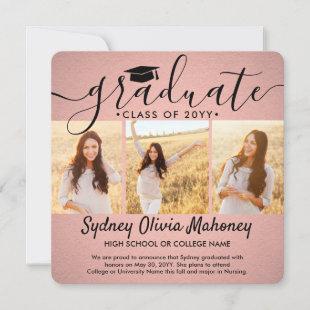 4 Photo Graduation Collage Modern Pink and Black Announcement