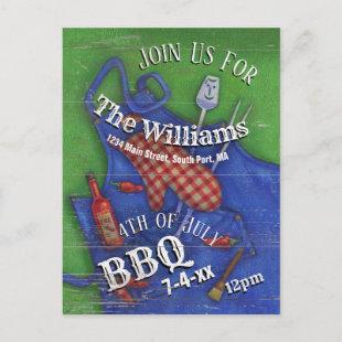 4th of July BBQ Red Gingham Family Picnic Postcard