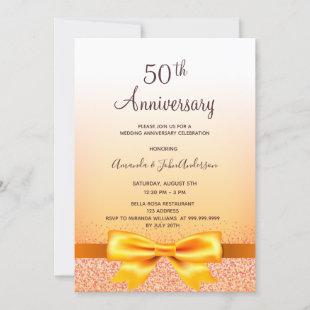 50th wedding anniversary gold bow sparkle invitation