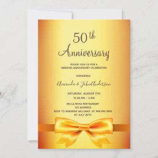 50th wedding anniversary gold metallic bow invitation