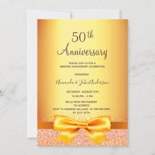 50th wedding anniversary gold metallic bow invitation