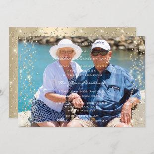 50th Wedding Anniversary Photo Gold Confetti Famil Invitation
