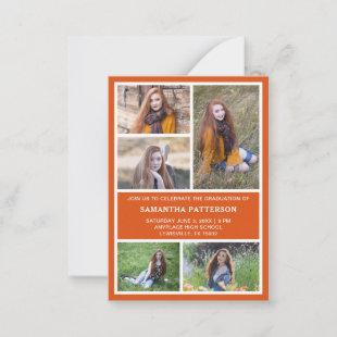 5 Photo Collage Orange & White Graduation Ceremony Note Card