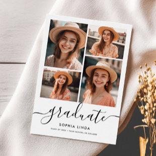 5 Photo Collage Script Modern Elegant Graduation  Invitation