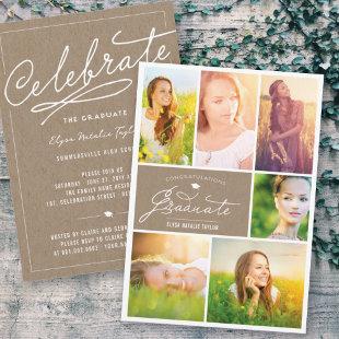 6 Photo Collage Grad Kraft Paper Graduation Party Invitation