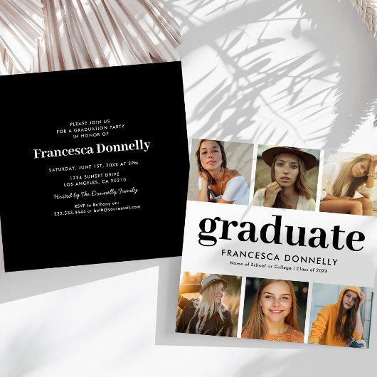 6 Photo Collage Modern Graduation Invitation