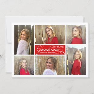 6-Photo Collage Red Custom Graduation Invitation