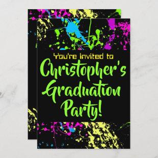 80s 90s Paint Splatter Graduation Party Invitation