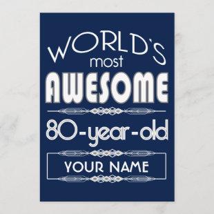 80th Birthday Worlds Best Fabulous Dark Blue Invitation
