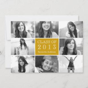 8 Photo Collage Graduation Invitation Gold
