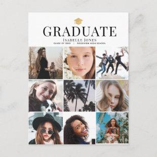 9 Photo Collage Minimalist White Graduation Announcement Postcard