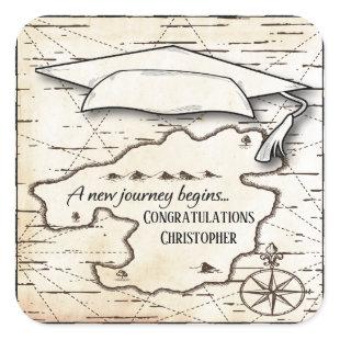 A New Journey Map Graduation Congratulations Square Sticker