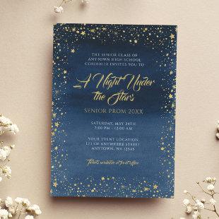 A Night Under the Stars Gold Navy Blue Prom Invitation