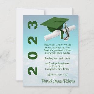 'Above The Clouds' Green & White Graduation Invitation