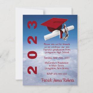 'Above The Clouds' Red Cap Graduation Invitation