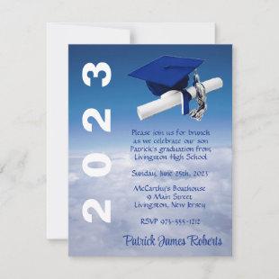 'Above The Clouds' Royal Blue Cap Graduation Invitation