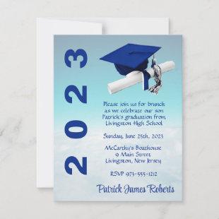 'Above The Clouds' Royal Blue & Teal Graduation Invitation