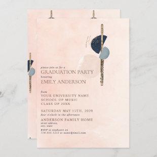 Abstract Blush Pink & Blue Gold Flute Graduation Invitation