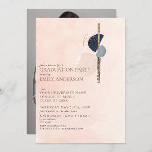 Abstract Blush Pink Gold Flute Photo Graduation Invitation