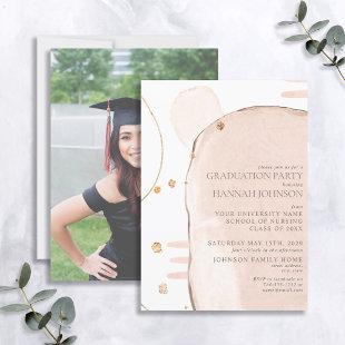 Abstract Blush Pink & Gold Foil Photo Graduation Invitation
