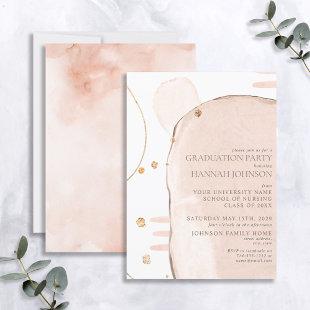 Abstract Blush Pink & Gold Organic Graduation Invitation