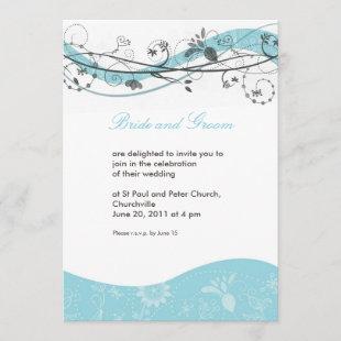 Abstract floral swirl invitation - turquoise brown