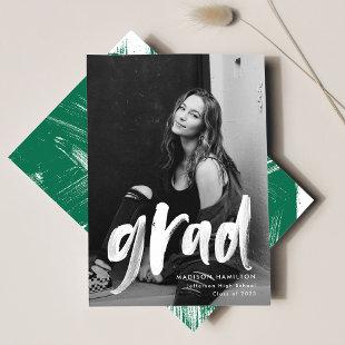 Abstract Green Brushstrokes Photo Graduation Announcement