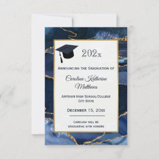 Abstract Navy Blue Agate Watercolor Graduation Announcement