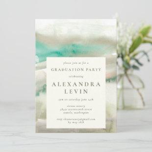 Abstract Olive Green Watercolor Graduation Party Invitation