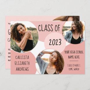 Abstract Pink Circle Geo Photo Graduation Announcement