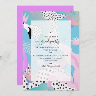 Abstract Tropical Flamingo Girl Graduation Party Invitation