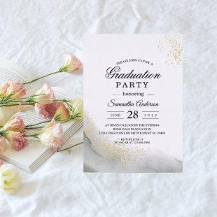 Abstract Watercolor Green Brush Strokes & Gold Foil Invitation