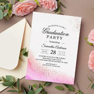 Abstract Watercolor Pink Brush Stroke & RoseGold   Foil Invitation