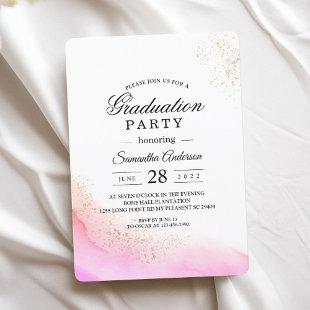 Abstract Watercolor Pink Brush Strokes & Gold   Invitation