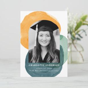 Abstract Watercolor Shapes Teal Blue Graduation Announcement