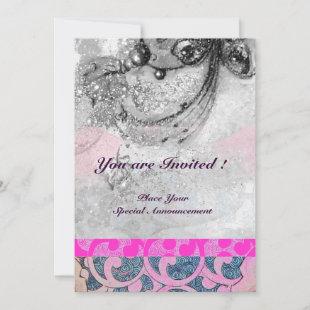 ABSTRACT WAVES ,Black White,Fuchsia Pink Wedding Invitation