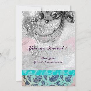 ABSTRACT WAVES Teal, Black White Blue Wedding Invitation